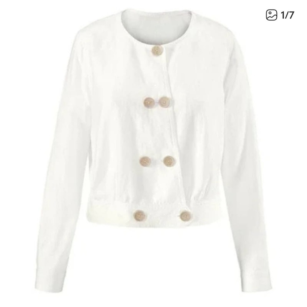 CAbi Piazza Lyocell Linen Cropped button down Jacket Ivory off white M